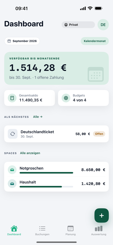 Monatsübersicht in Haushaltsbuch