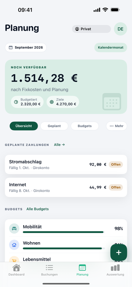 Budgetplanung in Haushaltsbuch