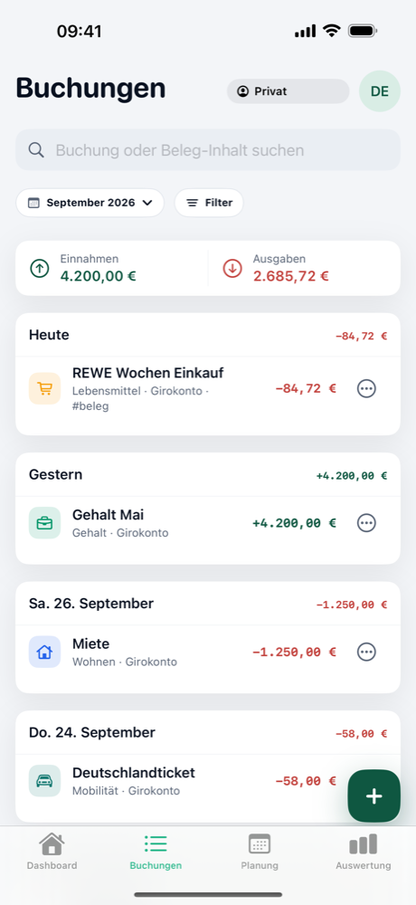 Buchungen in Haushaltsbuch